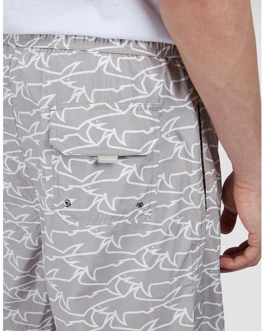 Paul & Shark Gray Swim Shorts With All-Over Shark Print for men