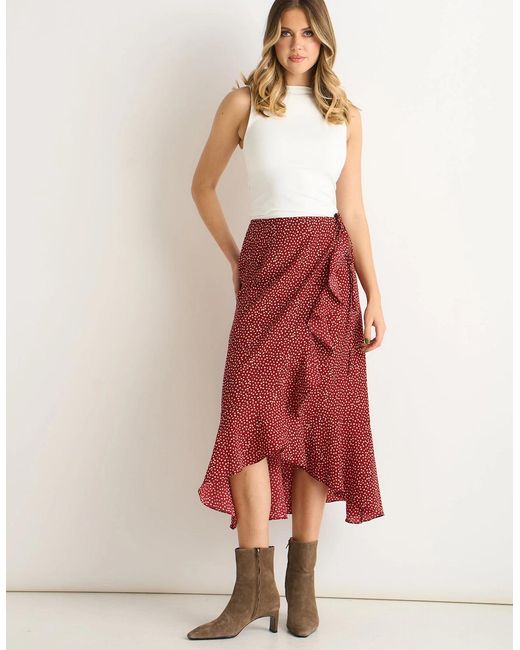 Gini London Red Polka Dot Ruffle Midi Skirt