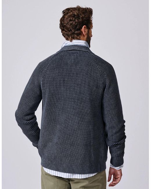 aubi Blue Martin Cotton Collared Cardigan for men