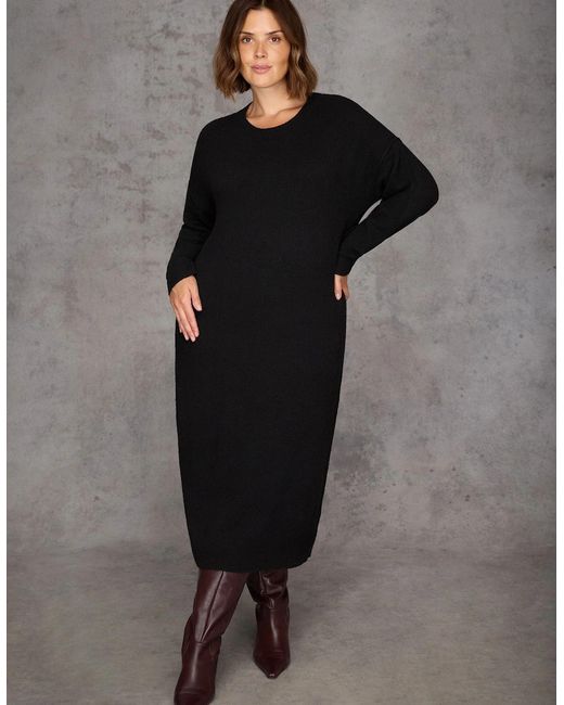 Live Unlimited London Black Round Neck Knit Jumper Dress