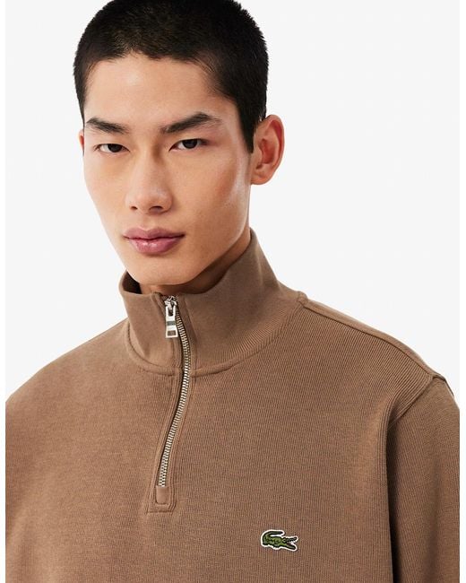 Lacoste Natural Zippered Stand-Up Collar Cotton Sweatshirt for men