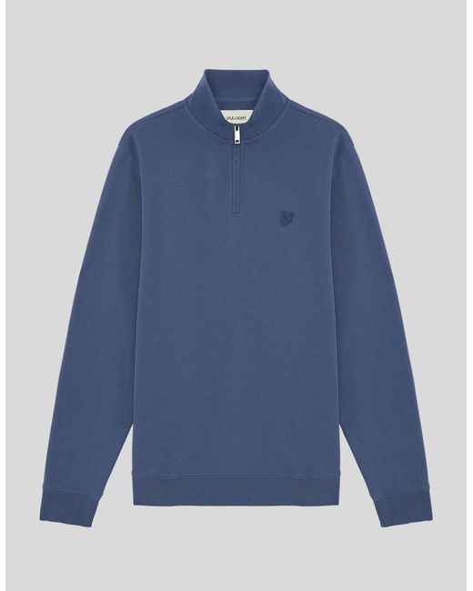 Lyle & Scott Blue Superfine Cotton 1/4 Zip Sweatshirt for men