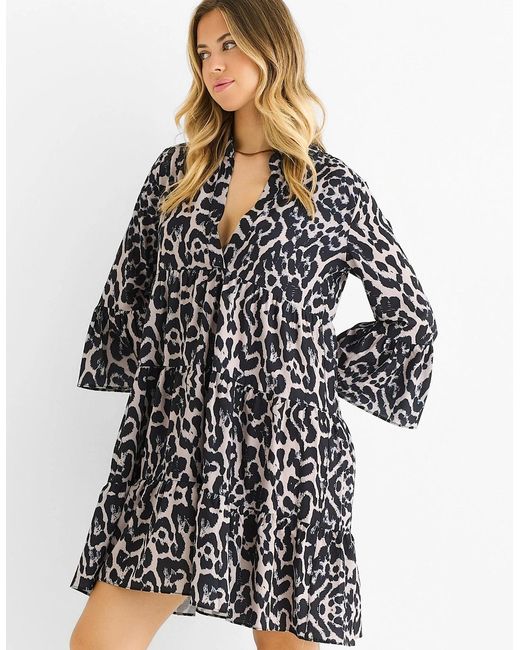 Gini London Black Animal Print Skater Mini Dress