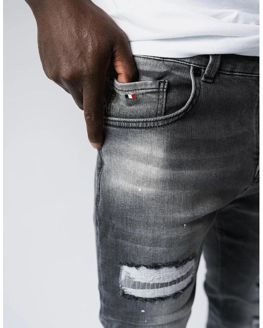 Magrit Gray Douai Ripped Patch Jeans for men