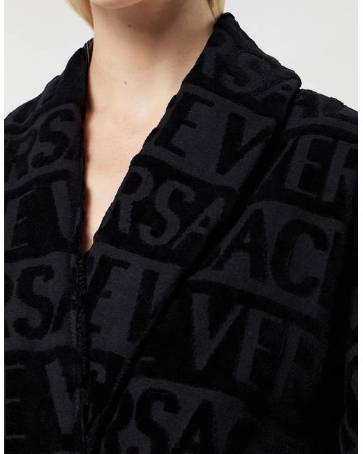 Versace Black Cotton Bathrobe for men