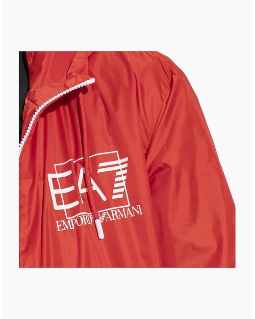 EA7 Red Bold Logo Hooded Jacket for men