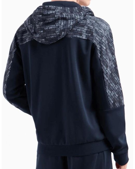 EA7 Blue Monogram Logo Hooded Tracksuit for men