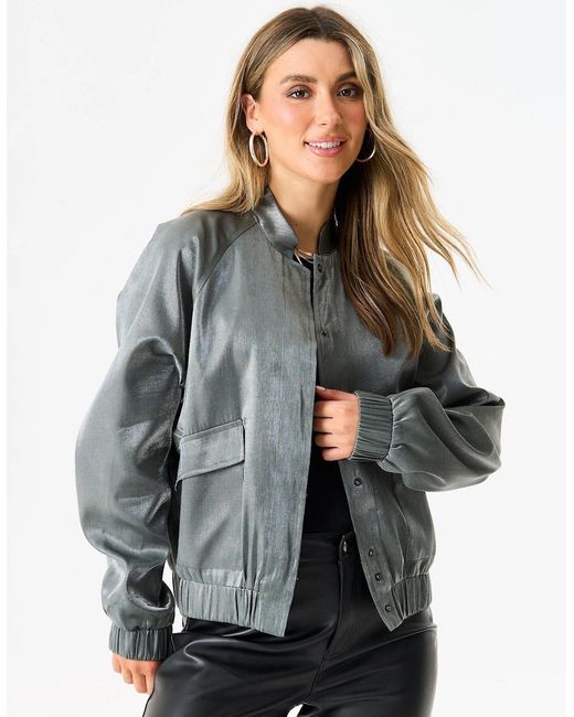 Gini London Gray Metallic Elasticated Waist Bomber Jacket