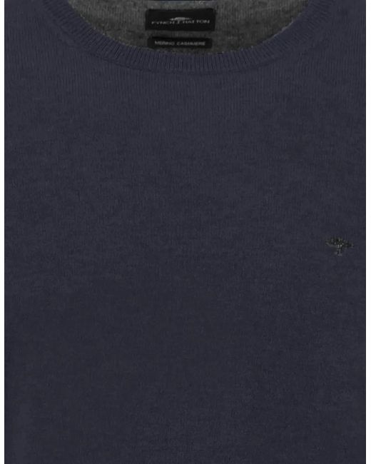 Fynch-Hatton Blue Merino Wool Cashmere Crewneck Knit for men