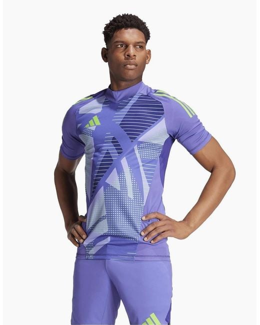 Adidas Blue V-Neck Short Sleeve Slim Fit Jersey Top for men