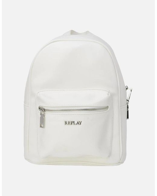 Replay White Plain Rucksack With Zip Pockets Bags