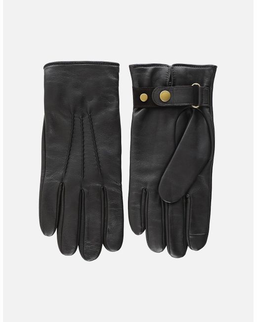 Hackett Black Leather Commuter Touch Gloves for men