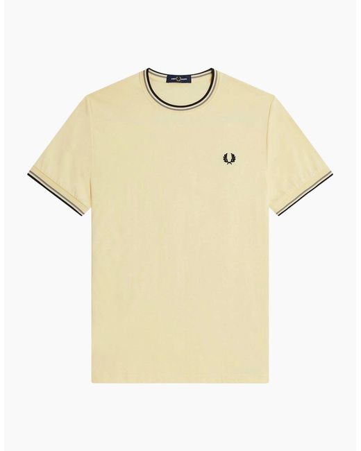 Fred Perry Natural Twin Tipped T Shirt Crew Neck Short Sleeve Summer Tee for men