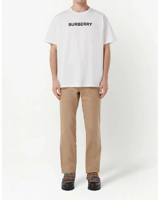 Burberry White Harriston Logo Print T-Shirt for men