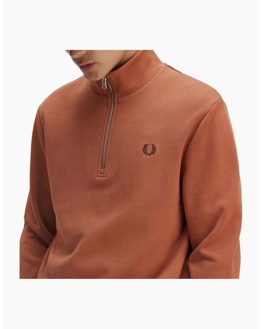 Fred Perry Brown Half Zip Sweatshirt for men