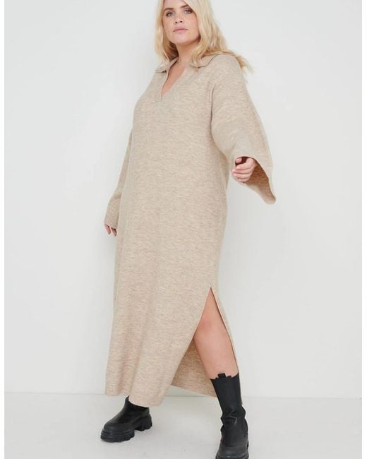 Pretty Lavish Natural Cas Collared Knit Dress