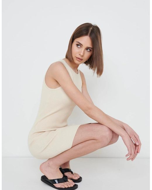 Pretty Lavish Natural Billie Ribbed Racer Mini Dress