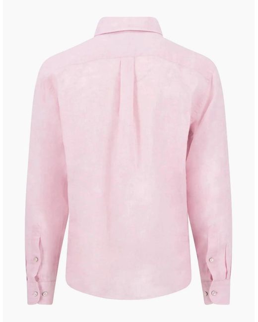 Fynch-Hatton Pink Fynch-Hatton Long Sleeved Linen Shirt Magnolia for men