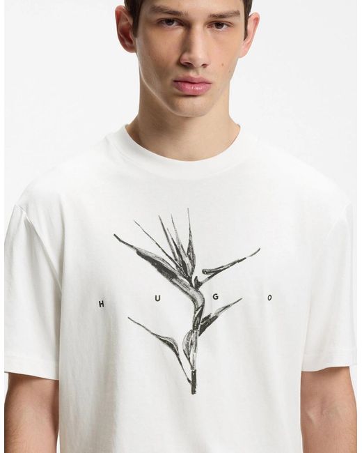 Boss White Hugo Darise Relaxed-Fit T-Shirt With Artwork And Logo for men