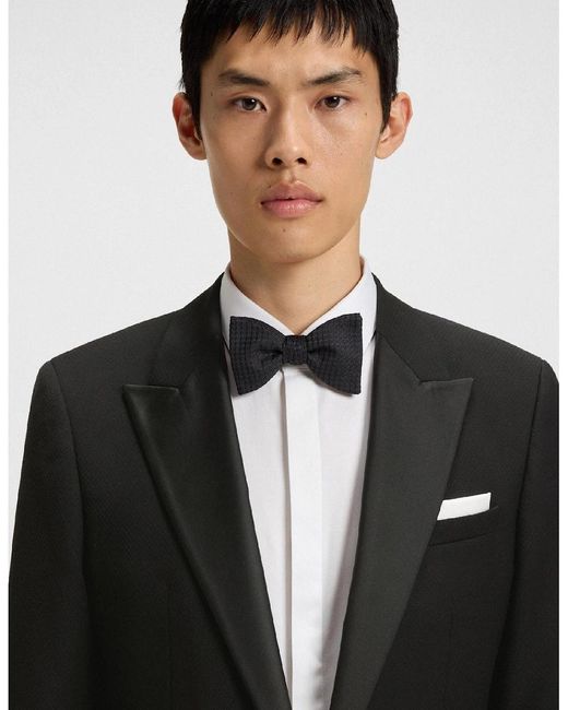 Boss Black Solid Patterned Lapel Collared Suit Jacket With Chest Pocket for men