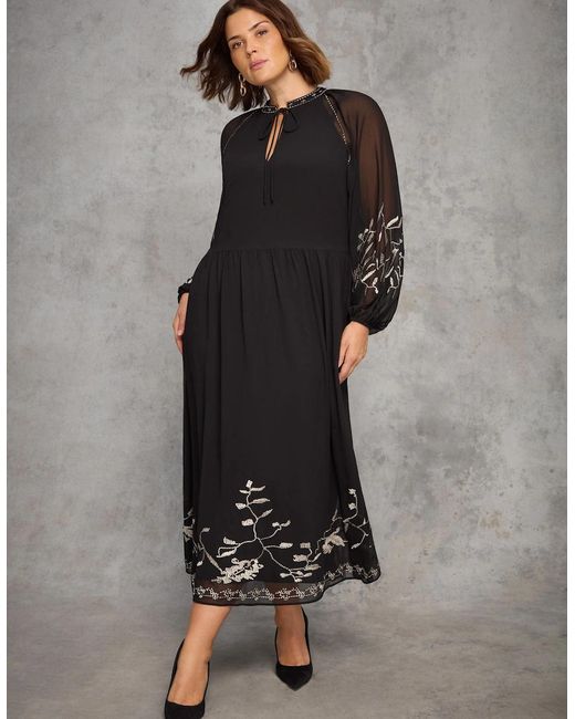 Live Unlimited London Gray Midaxi Dress With Embellishment