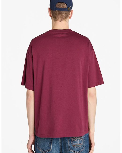 Timberland Red Hampton Stack Logo Tee Burgundy for men