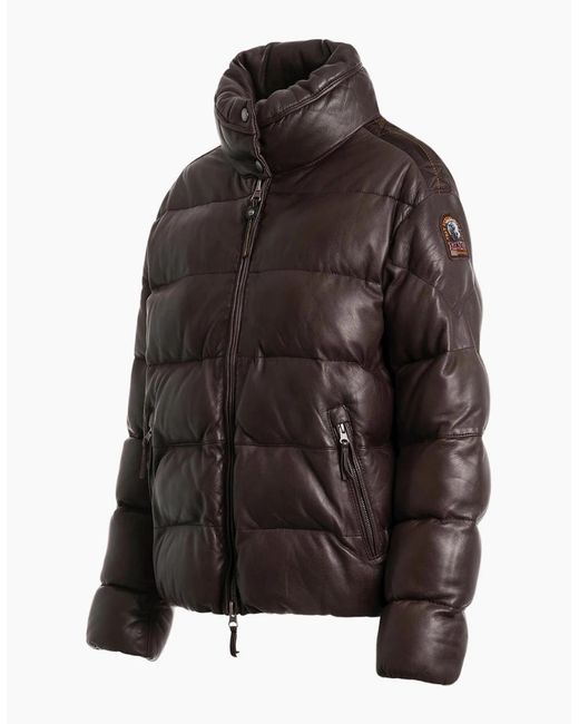 Parajumpers Brown Pia Leather Obsidian Dark Padded Leather Jacket