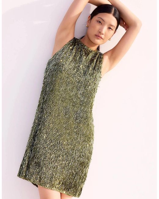 Ro&zo Green Nina- Sequinned Bead-Embellished Shift Dress