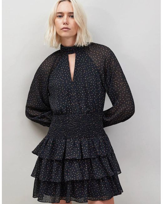 Ro&zo Black Caramel Dash Print Tiered Mini Dress
