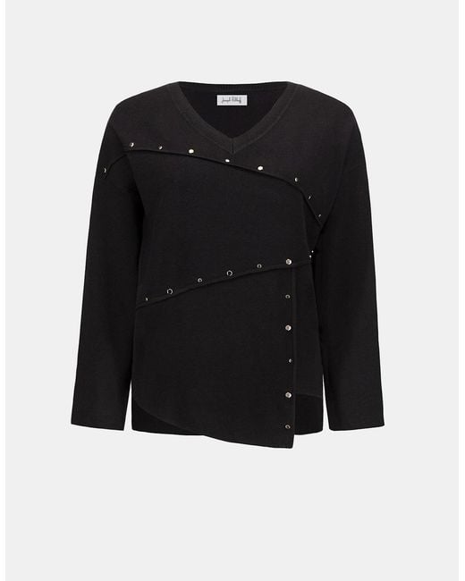 Joseph Ribkoff Black Asymmetric Sweater With Metal Stud Detail