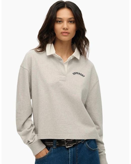 Superdry White Athletics Essential Rugby Long Sleeve Shirt