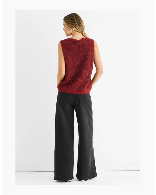 Gini London Red Sequin Sparkle V Neck Vest Knit Jumper