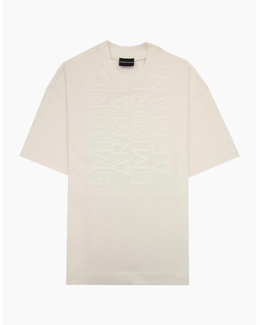 Emporio Armani White Embossed Vertical Logo T Shirt for men