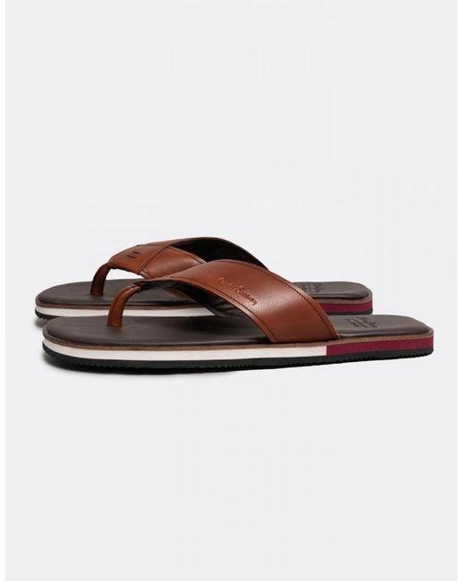 Oliver Sweeney Brown Saltash Leather Flip Flops for men