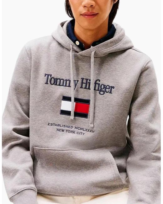 Tommy Hilfiger Gray Embroidery Flex Hoodies Casual Cotton Regular Fit New Top for men