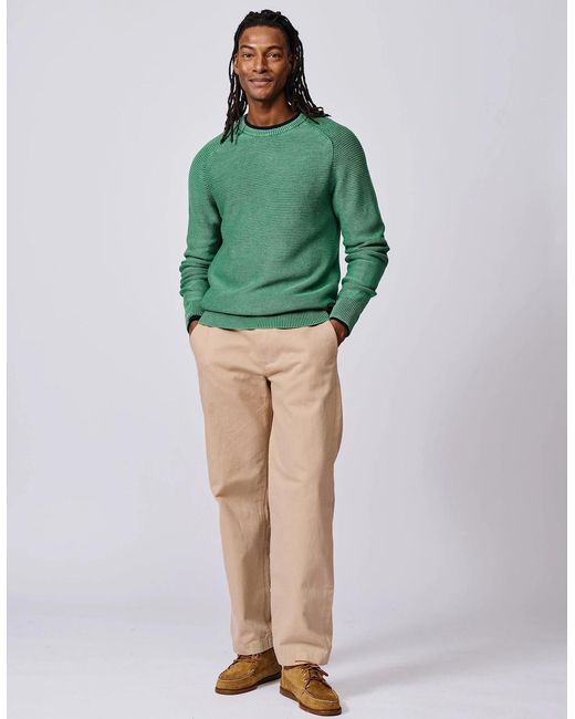 aubi Green Saxilby Cotton Tuck Stitch Crew for men