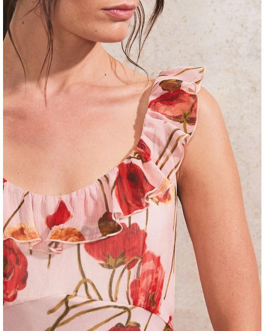 Ro&zo Pink Petite Rosie Poppy-Print Ruffle-Detail Dress