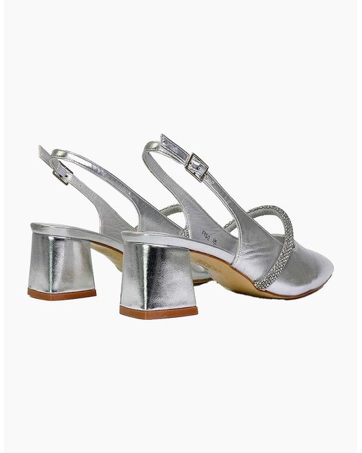 XY London White Ladies Sandie Diamante Pointed Medium Block Heel High Heels
