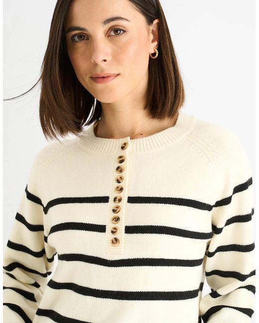 Gini London Blue Cream Recycle Mix Stripe Button Up Loose Fit Knit Jumper