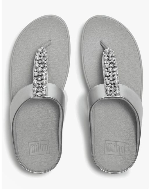 Fitflop White Fino Pearls And Crystal Toe-Post Sandals