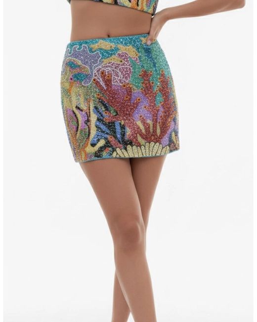 Oceanus Blue Coastal Coral Co-Ord Skirt