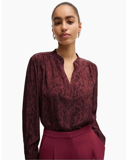 Boss Red Notched Neck Band Collar Long Sleeve Blouse