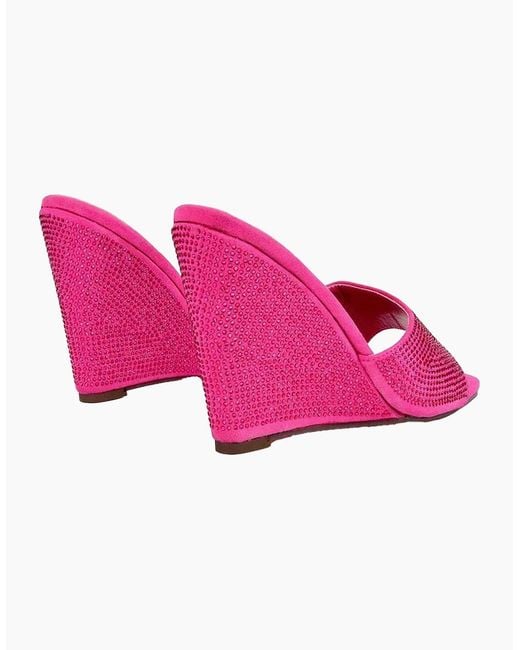 XY London Pink Ladies Peggie Rhinestone Wedge Mules