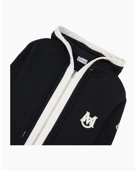 Moncler Black Embroidered Zip Up Hooded Jacket 999 for men