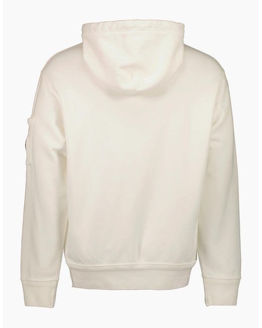 C P Company White Diagonal Fleece Lens Hoodie for men
