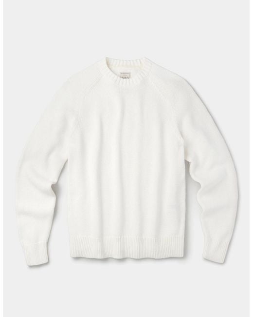 aubi White Lacey Cotton Linen Blend Crew Neck for men