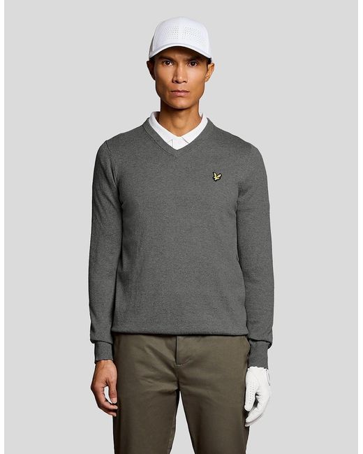 Lyle & Scott Gray Cotton Blend V-Neck Jumper for men