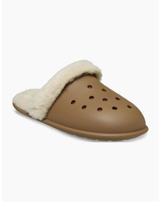CROCSTM Brown Classic Fuzz Scuff Thermoplastic Sepia Slippers for men
