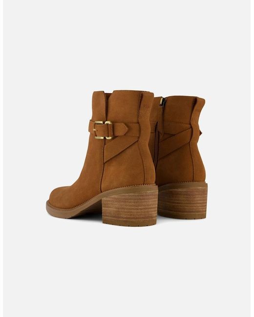 TOMS Brown Hailey Buckle Leather Amber Heeled Ankle Boots