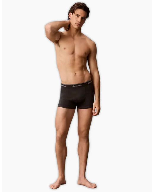 Calvin Klein Purple 3-Pack Cotton Classics Striped Waist Boxer Trunks, /Charcoal for men